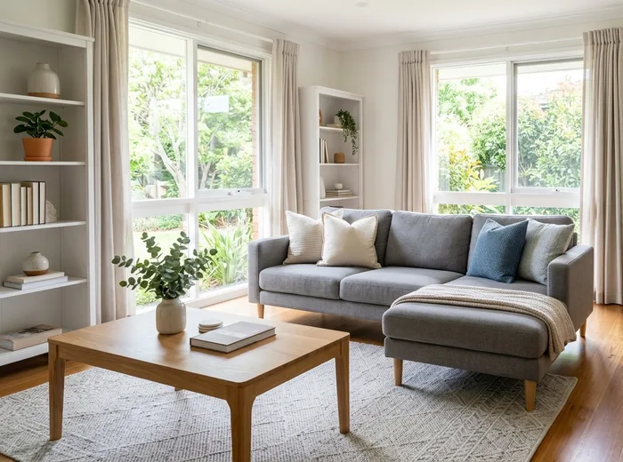 Living room calm, tidy, and welcoming