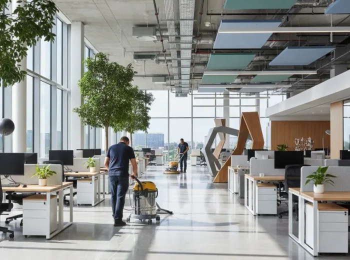 Open-plan office floors and desks cleaned after hours