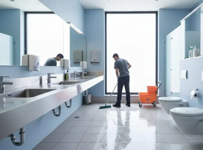 Commercial restroom mopped and sanitized